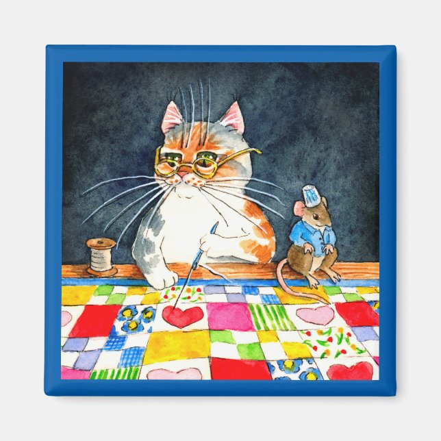 Quilting cat and mouse magnet (Front)