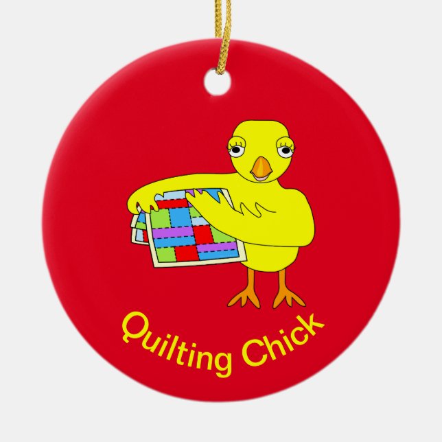 Quilting Chick Ceramic Ornament (Front)