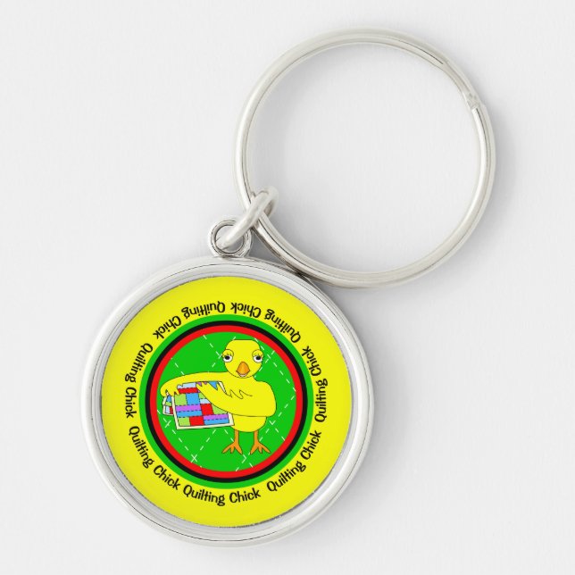 Quilting Chick Circle Key Ring (Front)