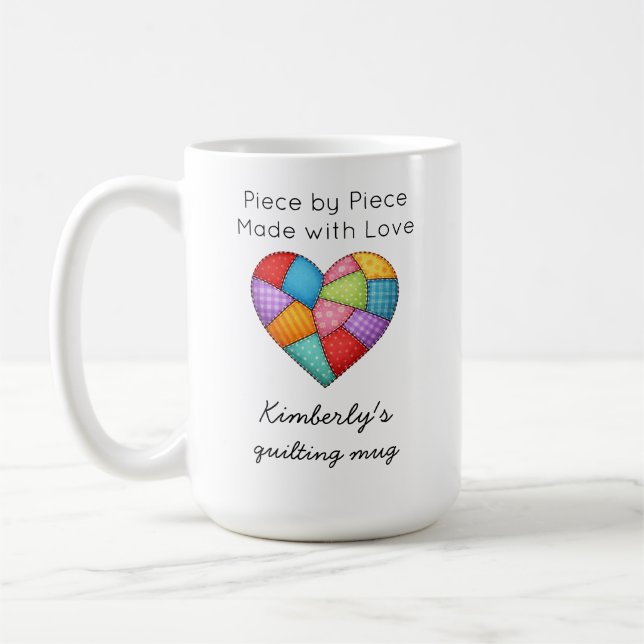 Quilting Colorful Patchwork Heart Sewing Coffee Mug (Left)