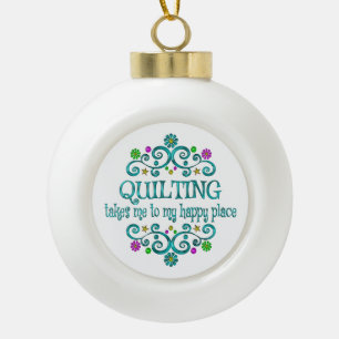 Quilting Happy Place Ceramic Ball Christmas Ornament