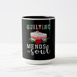 Quilting Mends Soul Quilter Gift   Quilting Lovers Two-Tone Coffee Mug