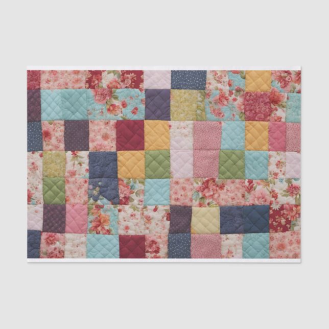 Quilting Patchwork Colourful Floral Squares  Tissue Paper (Front)