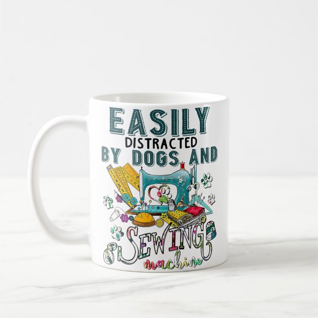 Quilting Quilter Sewer Sewing Dogs And Sewing Mach Coffee Mug (Left)