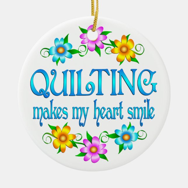 Quilting Smiles Ceramic Ornament (Front)