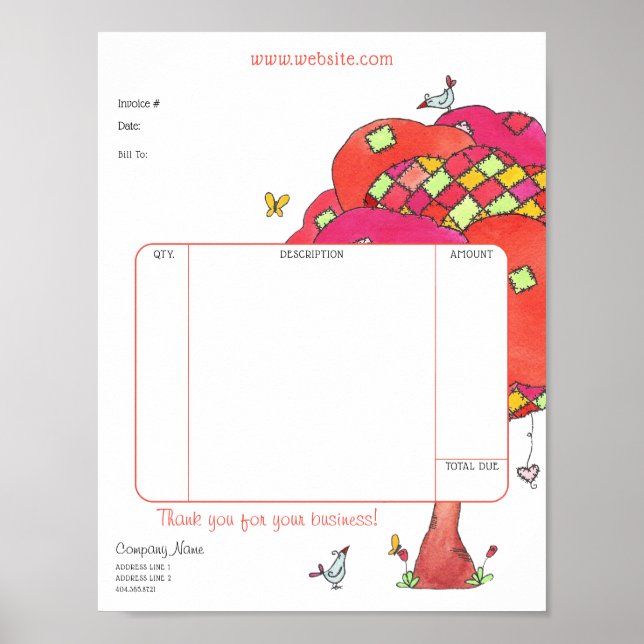 Quilting Tree Invoice Sheet for Crafters Poster (Front)