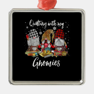 Quilting With My Gnomies Christmas Gnomes Holiday Metal Ornament