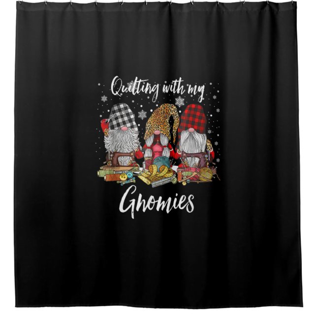 Quilting With My Gnomies Christmas Gnomes Holiday Shower Curtain (Front)