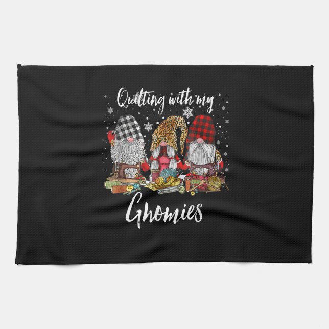 Quilting With My Gnomies Christmas Gnomes Holiday Tea Towel (Horizontal)