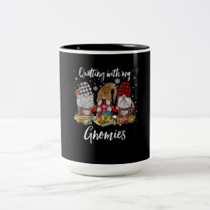 Quilting With My Gnomies Christmas Gnomes Holiday Two-Tone Coffee Mug