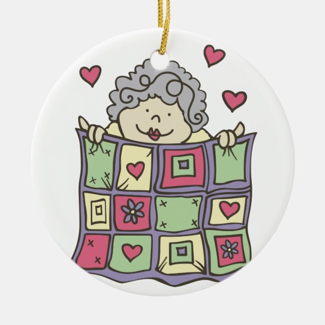 Quilting Woman Ceramic Ornament (Front)