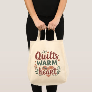 "Quilts Warm The Heart" Cozy Quilting Cottagecore Tote Bag