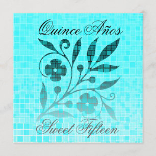 Quince Años Sweet Fifteen Invitation Blue Flower