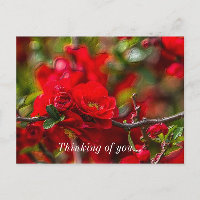 Quince Branch Painterly Thinking Of You Postcard (Front)
