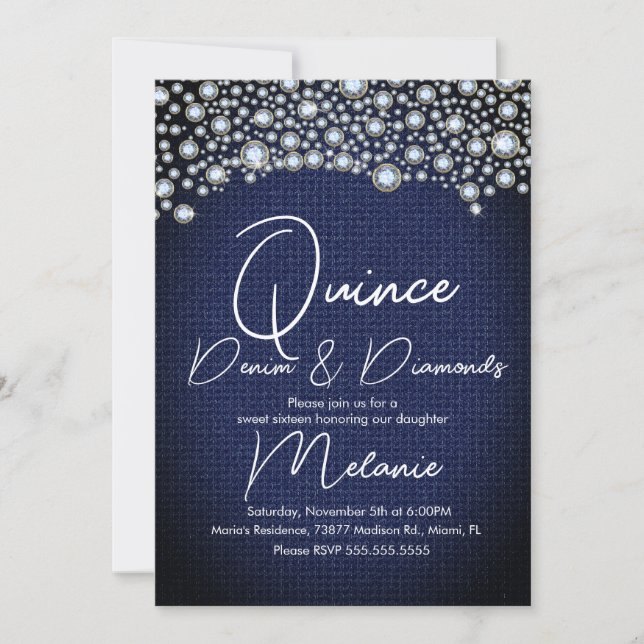 Quince Denim Diamonds Gem Diamonds Scattered Invitation (Front)