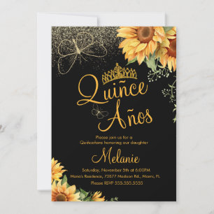 Quiñce Faux Glitter Sunflower Watercolor Birthday  Invitation