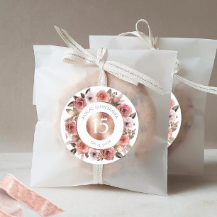 Quince,  Quinceañera, Floral Envelope Seal/Favour Classic Round Sticker