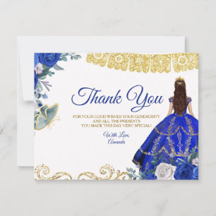 Quinceañera 15 Anos Royal Blue Thank You Card