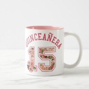 Quinceanera 15 Athletic Pink Floral Two-Tone Coffee Mug