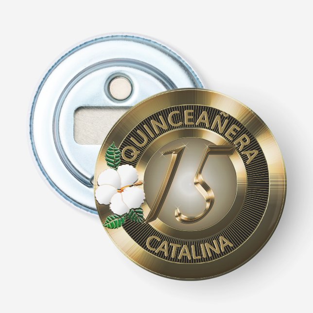 Quinceanera 15 Birthday Gold Faux Metallic Bottle Opener (Front)