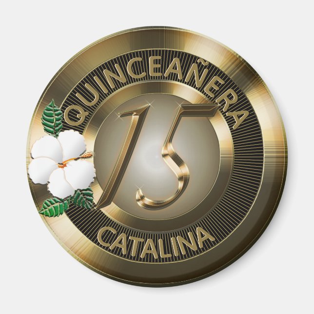 Quinceanera 15 Birthday Gold Faux Metallic Floral Magnet (Front)