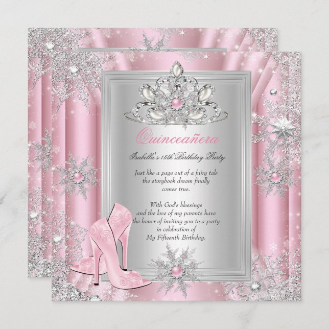 Quinceanera 15 Birthday Light Pink Heels 2 Invitation (Front/Back)