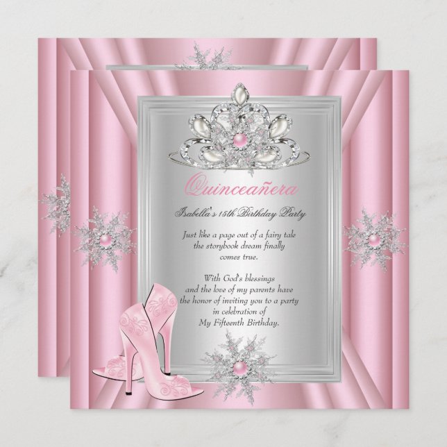 Quinceanera 15 Birthday Light Pink Heels Invitation (Front/Back)