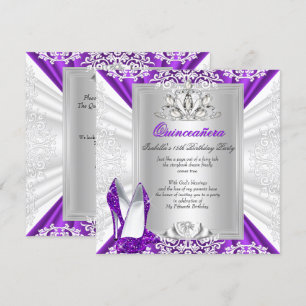 Quinceanera 15 Birthday Party Glitter Purple Heels Invitation