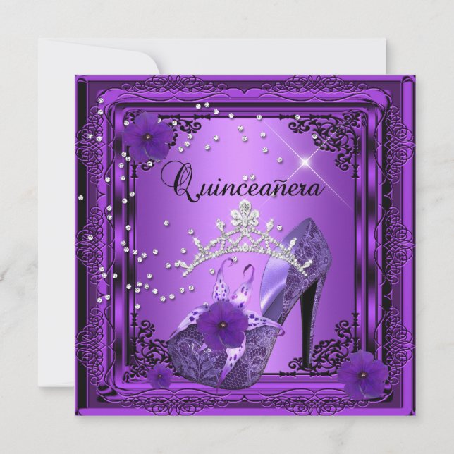 Quinceanera 15 Birthday Party Purple Black Invitation (Front)