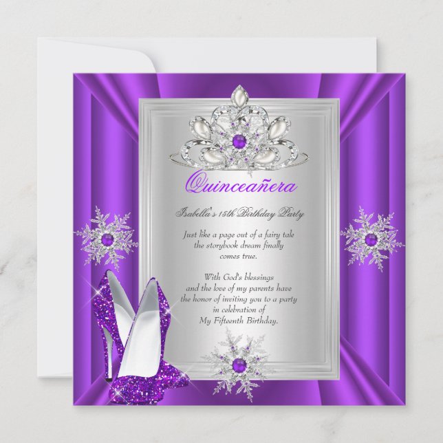 Quinceanera 15 Birthday Party Purple Heels Invitation (Front)