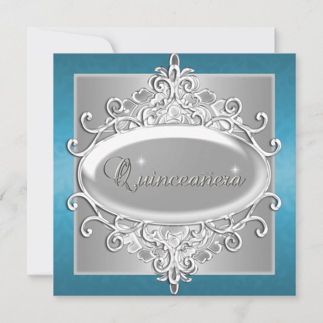 Quinceanera 15 Birthday Party Silver Blue Glitter Invitation (Front)