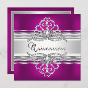 Quinceanera 15 Birthday Party Silver Pink Glitter Invitation