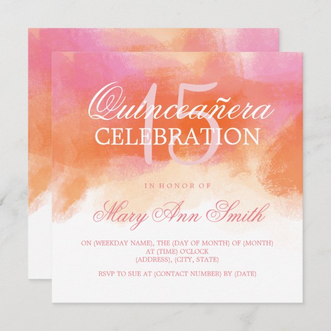 Quinceanera 15 Birthday Summer Blue Watercolor Invitation (Front/Back)