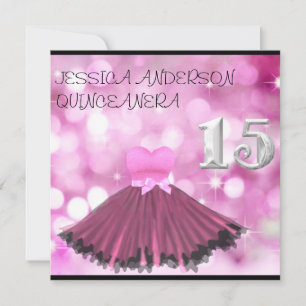 QUINCEANERA 15 Silver Black Pink Dress Bubble Invitation