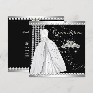 Quinceanera 15 Tiara Gown Black Silver White Invitation