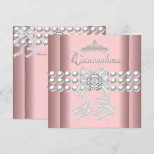 Quinceanera 15 Tiara Pink Silver White Pearl Pink Invitation