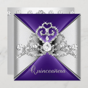 Quinceanera 15 Tiara Purple Silver White Diamond Invitation