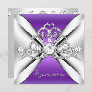 Quinceanera 15 Tiara Purple Silver White Invitation