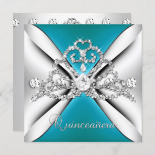 Quinceanera 15 Tiara Teal Blue Silver White Invitation