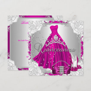 Quinceanera 15th 15 Birthday Pink Dress Shoes Invitation