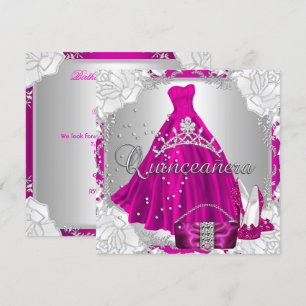 Quinceanera 15th 15 Birthday Pink Dress Shoes Invitation