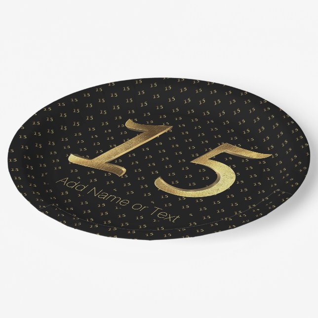 Quinceanera 15th Birthday 15th Anniversary Gold Paper Plate (Angled)