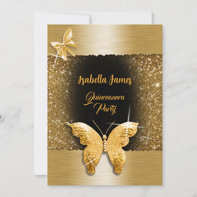 Quinceañera 15th birthday black gold foil luxury  invitation (Front)