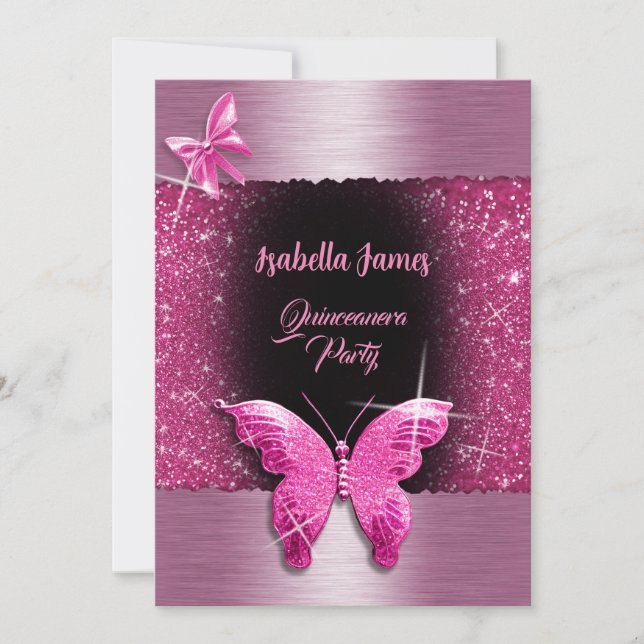 Quinceañera 15th birthday black pink foil luxury invitation (Front)