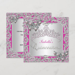 Quinceanera 15th Birthday Butterflies Silver Pink Invitation