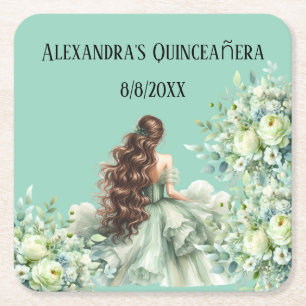 Quinceañera, 15th birthday celebration square paper coaster