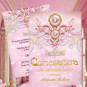 Quinceanera 15th Birthday Exotic Light Pink Gold Invitation