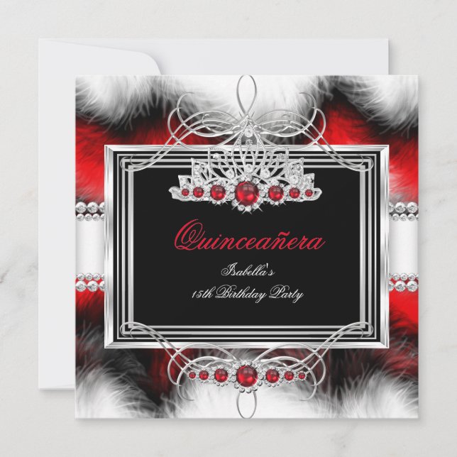 Quinceanera 15th Birthday Feather Red Pearl Invitation (Front)