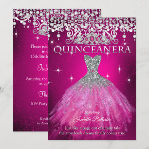 Quinceanera 15th Birthday FUCHSIA Pink Tiara Invitation