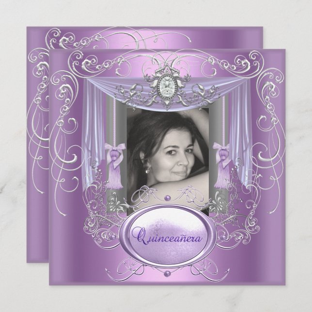 Quinceanera 15th Birthday Lilac Pink Silver Star Invitation (Front/Back)